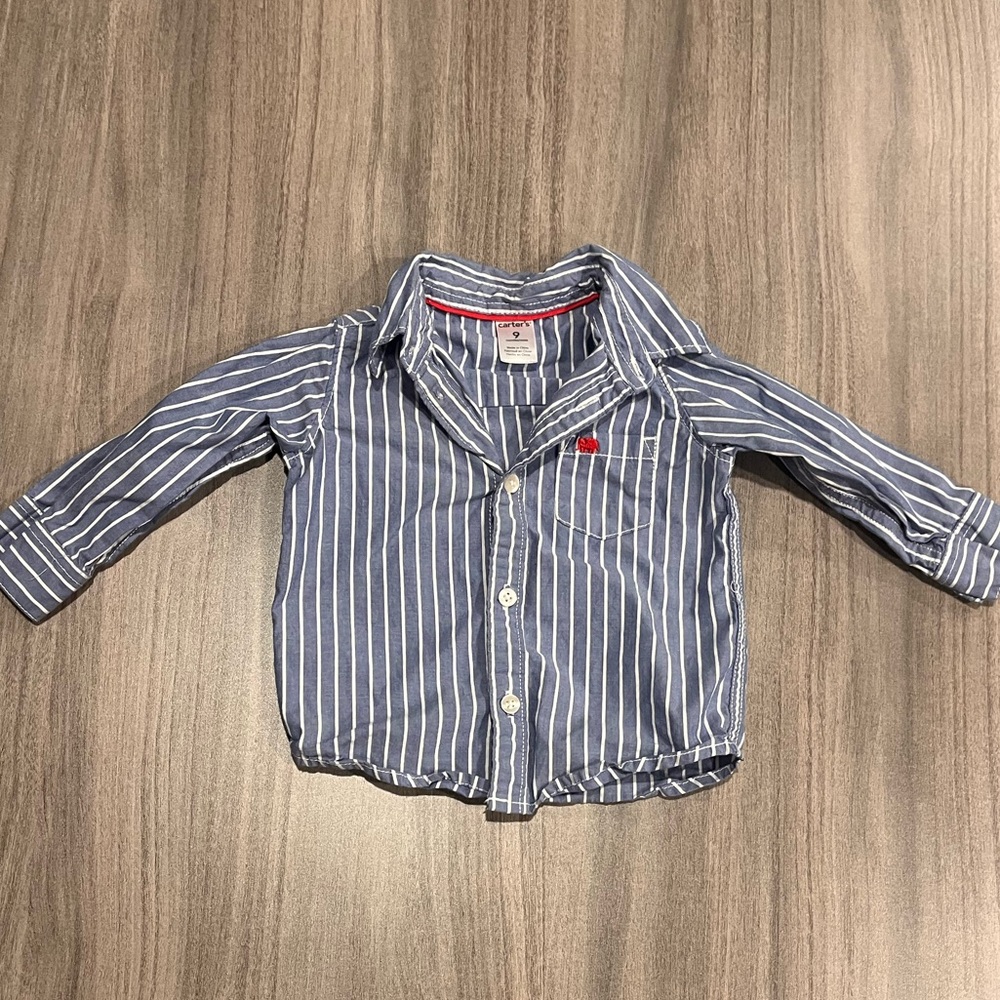 Carter's Blue and White Striped Button Down Shirt